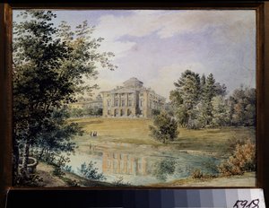 Ansicht des Pawlowsk-Palastes (Sankt Petersburg). Erbaut zwischen 1782 und 1786 von Architekt Charles Cameron. Werk von Yegor Yegorovich Meier (1822-1867), Aquarell auf Papier von Yegor Yegorovich Meier