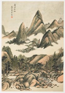 Grüner Berg nach einem Bad, aus einem Album mit 12 Blättern von Yongxi Jin