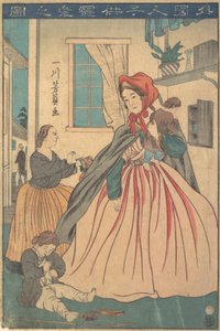 Eine Ausländerin genießt ihre Kinder, 1860, 10. Monat von Yoshikazu
