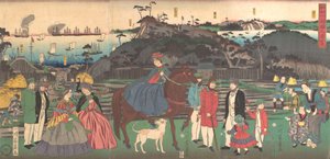 Ausländer besuchen den berühmten Ort des Mt. Gongen in Kanagawa, 2. Monat, 1861 von Yoshikazu