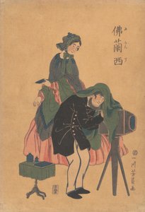 Französischer Fotograf mit seiner Frau, 1861 Bunkyu 1, 2. Monat von Yoshikazu