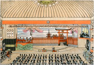 Traditionelles japanisches Theater: die Bühne des Kaboukiza, Tokios Haupttheater, mit seiner Drehplattform von Yoshimune Arai