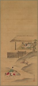 Die Dichterin Kogo, Herbstlandschaft, Frühlingslandschaft, Mitte 1600er von Yukinobu Kiyohara