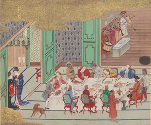 Niederländisches Bankett, Nagasaki Heiligabend, aus Bankan-zu, 1797 von Yushi Ishizaki