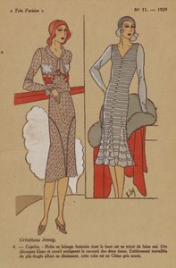 Très Parisien, 1929, Nr. 11: Kreationen Jenny. / 4. - Caprice. - Kleid aus Wollstoff... von Y.v. Luq