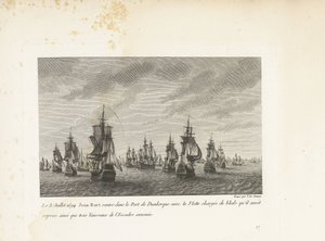 Jan Bart fährt in Dünkirchen mit den zurückeroberten Getreideschiffen ein, 1694 von Yves Marie Le Gouaz