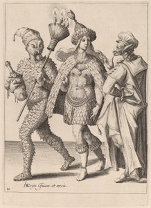 Ein alter Mummer spricht ein Paar in Federn an