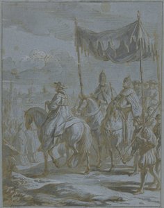 Einzug des Zuges eines Kaisers und Papstes in eine Stadt