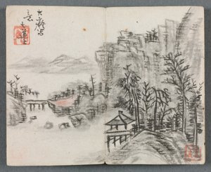 Miniaturalbum mit Figuren und Landschaft, Klippenlandschaft mit Brücke, 1822