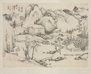 Landschaftsalbum in verschiedenen Stilen: Landschaft des Mt. Changbai nach Huang Gongwang, 1684 von Zha Shibiao