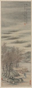 Hören des Herbstklangs in einem nebligen Hain, 1657 von Zhang Feng