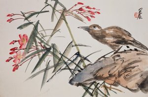 Blatt aus einem Album mit Blumen- und Vogelmalereien von Zhen Wang