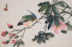 Blatt aus einem Album mit Blumen- und Vogelmalereien von Zhen Wang
