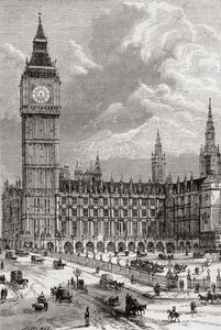 Big Ben und die Houses of Parliament, London, England, im 19. Jahrhundert.