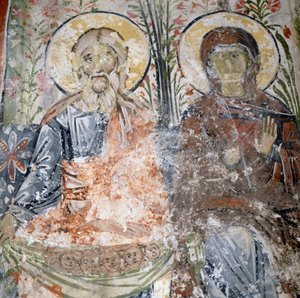 Fresken im Kloster Agios Panteleimon, Insel Tilos, Griechenland von Georg Carl Heinrich Dollmann