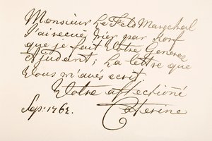 Handschriftprobe von Kaiserin Katharina II. von Russland, bekannt als Katharina die Große