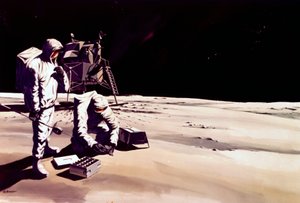 Bemannte Raumfahrt, USA, Apollo, General Künstlerische Darstellung von Astronauten, die auf dem Mond arbeiten von Ferdinand Georg Waldmuller