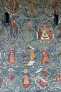 Kloster (manastirea Sucevita). Die Kirche. Außenansicht. Südwand. Wandmalerei von . .