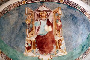 Patriarchalbasilika von Aquileia. Jesus und die 4 Evangelisten. Fresko. Italien. von . .
