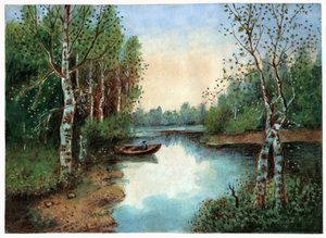 Teich mit einem Boot, ca. 1930