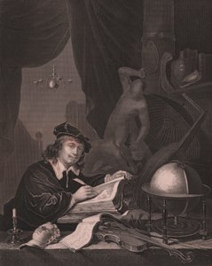 Porträt des niederländischen Malers Gerrit Dou (1613-1675), Gravur von Albert Henry Paine nach einem Gemälde von Gerrit Dou, aus Payne