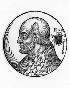 Porträt von Theodor I. (gestorben 649), 73. Papst der katholischen Kirche ab 642, Kupferstich
