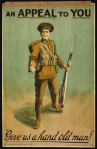 Rekrutierungsplakat "Ein Appell an Sie", Helfen Sie uns, alter Mann! 1915 von . .