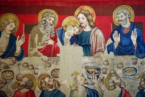 Museum von San Marco. Wandteppich aus Wolle mit Episoden aus der Passion Christi. Das letzte Abendmahl.