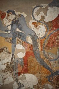 Wandmalerei der blauen Affen aus Akrotiri. Santorini