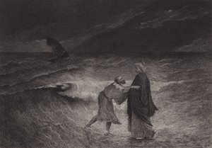 Jesus und St. Petrus auf dem Meer von after Albert Robida