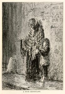 Ein armer Bettler, aus In 80 Tagen um die Welt von Jules Verne, graviert von Louis Dumont, 1873