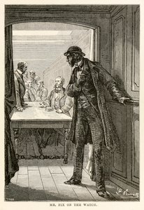 Mr. Fix auf der Wache, aus In 80 Tagen um die Welt von Jules Verne, graviert von Louis Dumont, 1873 von after Alphonse Marie de Neuville