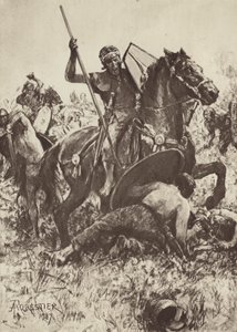 Hilfskavallerie greift germanische Stämme an von after Amedee Forestier