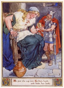 Er legte den Becher in Gerdas Hand und forderte sie auf, hineinzuschauen von after Charles Edmund Brock