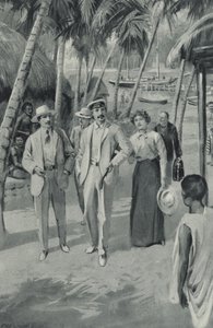 Robert Louis Stevenson und seine Freunde kommen in Samoa an von after Charles Mills Sheldon