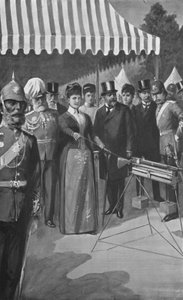 Die Prinzessin von Wales feuert den ersten Schuss in Bisley, 12. Juli 1890