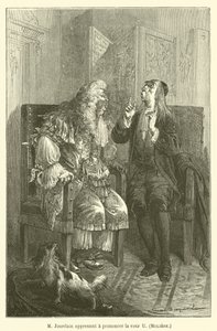 Herr Jourdain lernt den Buchstaben U auszusprechen, Moliere von after Emile Antoine Bayard