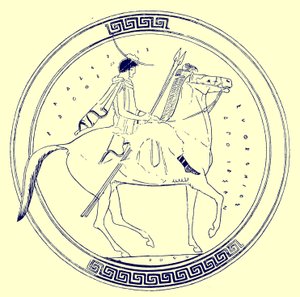 Junge auf Pferd, Illustration aus Griechische Vasenmalereien von J. E. Harrison und D. S. MacColl, veröffentlicht 1894