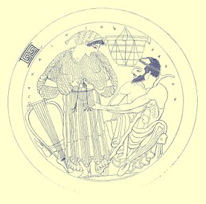 Innenansicht der Kylix von Euphronios, Illustration aus Griechische Vasenmalereien von J. E. Harrison und D. S. MacColl, veröffentlicht 1894