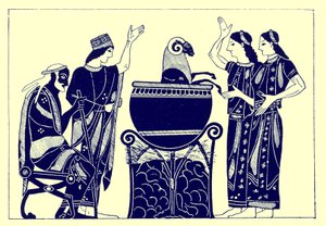 Medea kocht den Widder, Illustration aus Griechische Vasenmalereien von J. E. Harrison und D. S. MacColl, veröffentlicht 1894