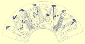 Gelage von Brygos, Illustration aus Griechische Vasenmalereien von J. E. Harrison und D. S. MacColl, veröffentlicht 1894 von after English School
