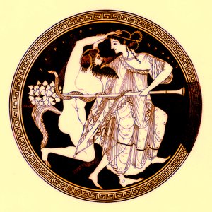 Satyr und Mänade, Illustration aus Griechische Vasenmalereien von J. E. Harrison und D. S. MacColl, veröffentlicht 1894
