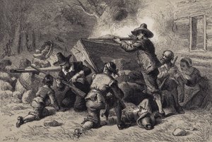 Virginier verteidigen sich gegen Indianer von after Felix Octavius Carr Darley