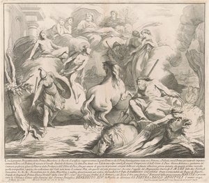 Die Prima Macchina für die Chinea von 1742: Der Wettstreit von Neptun und Minerva