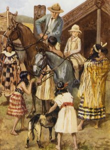 Besucher in einem Modell-Maori-Dorf von after Gordon Frederick Browne