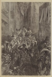 Stierkampf in Bayonne, der Umzug zur Arena auf dem Place de Saint-Esprit
