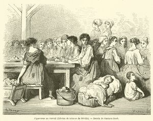 Zigarrenarbeiterinnen bei der Arbeit, Tabakfabrik von Sevilla von Gustave after Dore