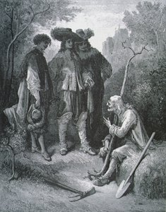 Illustration für Der alte Mann und die drei jungen Männer, aus Fabeln von Jean de La Fontaine