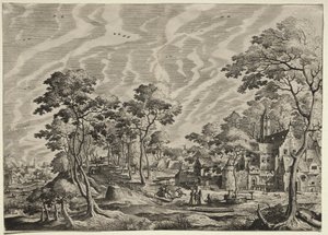 Landschaft mit einem Schloss rechts von after Hans Bol