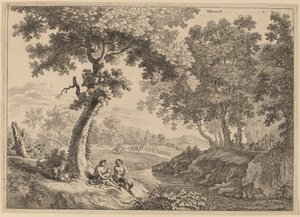 Satyrfamilie unter einem Baum sitzend von after Herman van Swanevelt